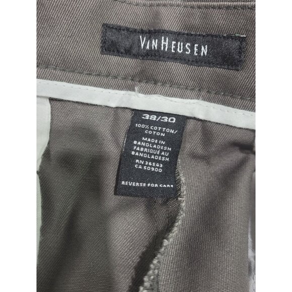 New Mens Van Heusen No Iron Cotton Pants Flex Waistband  Flat Front Brown 38x30 - Picture 5 of 6